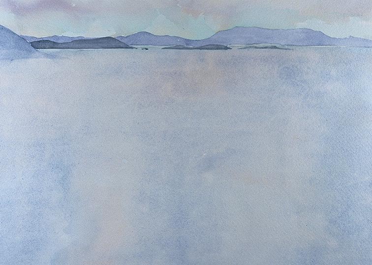 Robert Spellman watercolor of Scariff Island from Cill Rialaig, County Kerry, Ireland